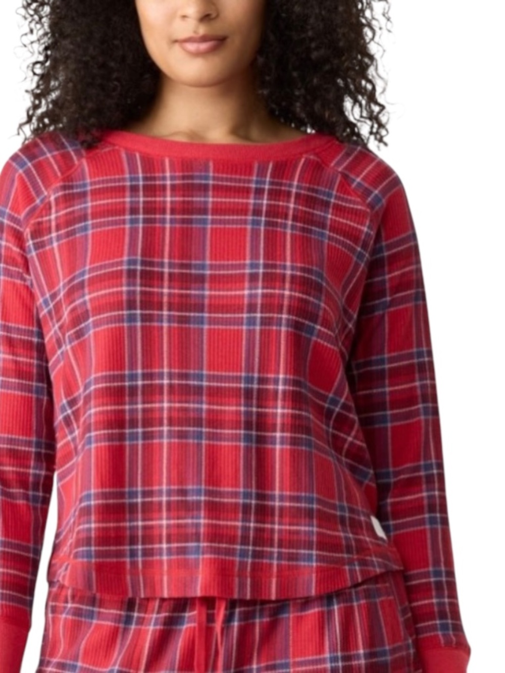 Gap GapBody Women's Ribbed Printed Pajama Top Hawaiiain Red Plaid Size XL -NWT